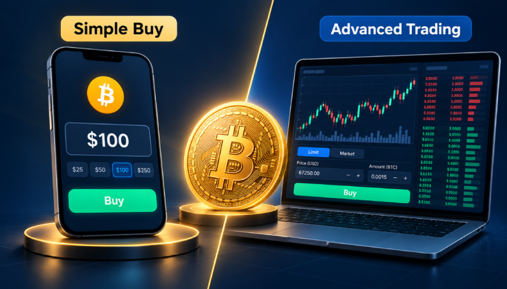 Simple Buy vs Advanced Trading when buying Bitcoin on Binance.US