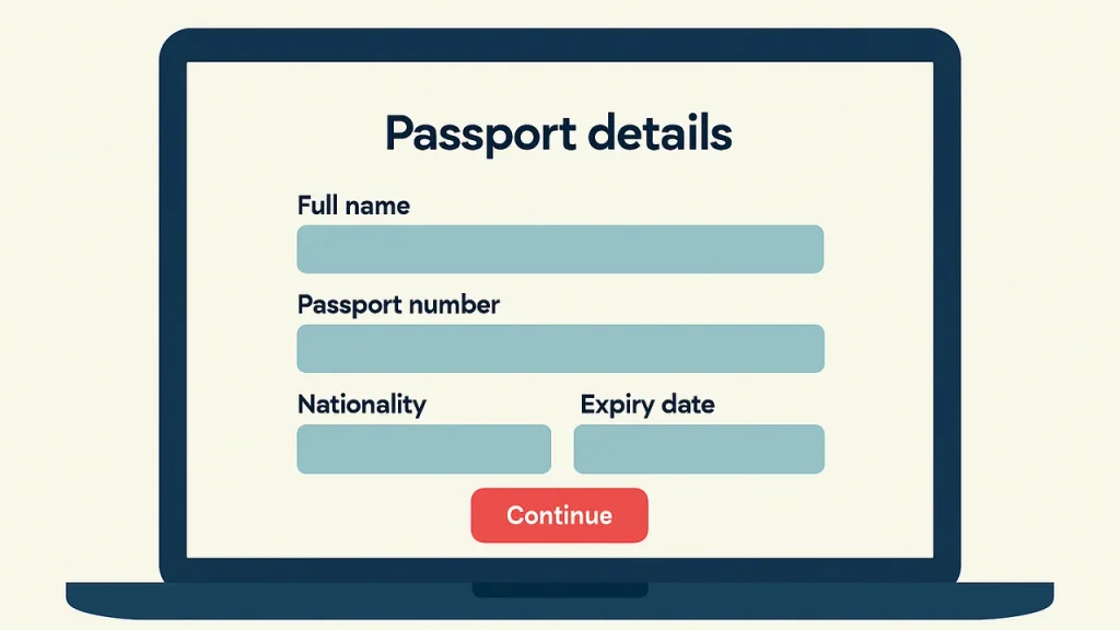 Passport details screen in the etourist.com UK ETA application form